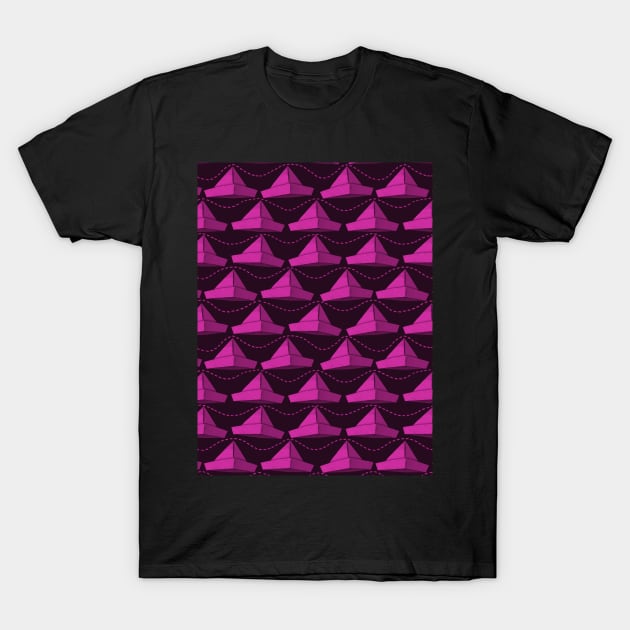 Paper Hats Pattern Pink T-Shirt by DrawingEggen